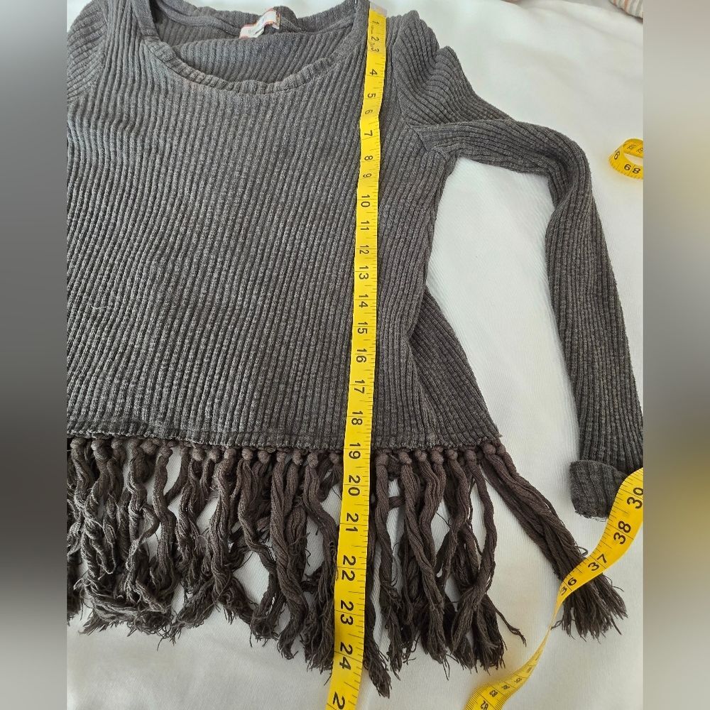 Anthropologie Eri + Ali Ribbed Fringe Top Size Medium Boho Festival Tassel Knit - Picture 6 of 12